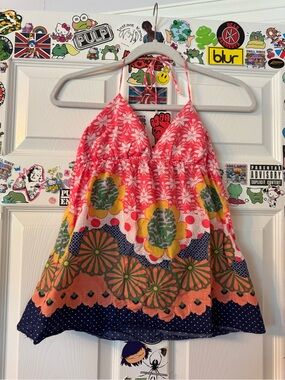 Pretty Good Floral Halter Tank Top - Pink, Yellow, Green, Navy
